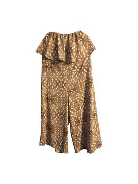 Bucketlist Off-the-Shoulder Ruffled Jumpsuit Tan/White Size S